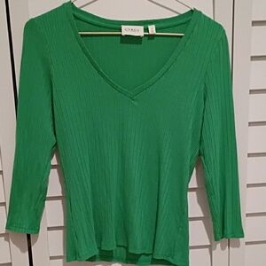 Cyrus Vibrant Green Ribbed V-Neck Top